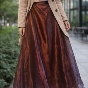 Jessica McClintock Iridescent Copper-Brown A-Line Skirt